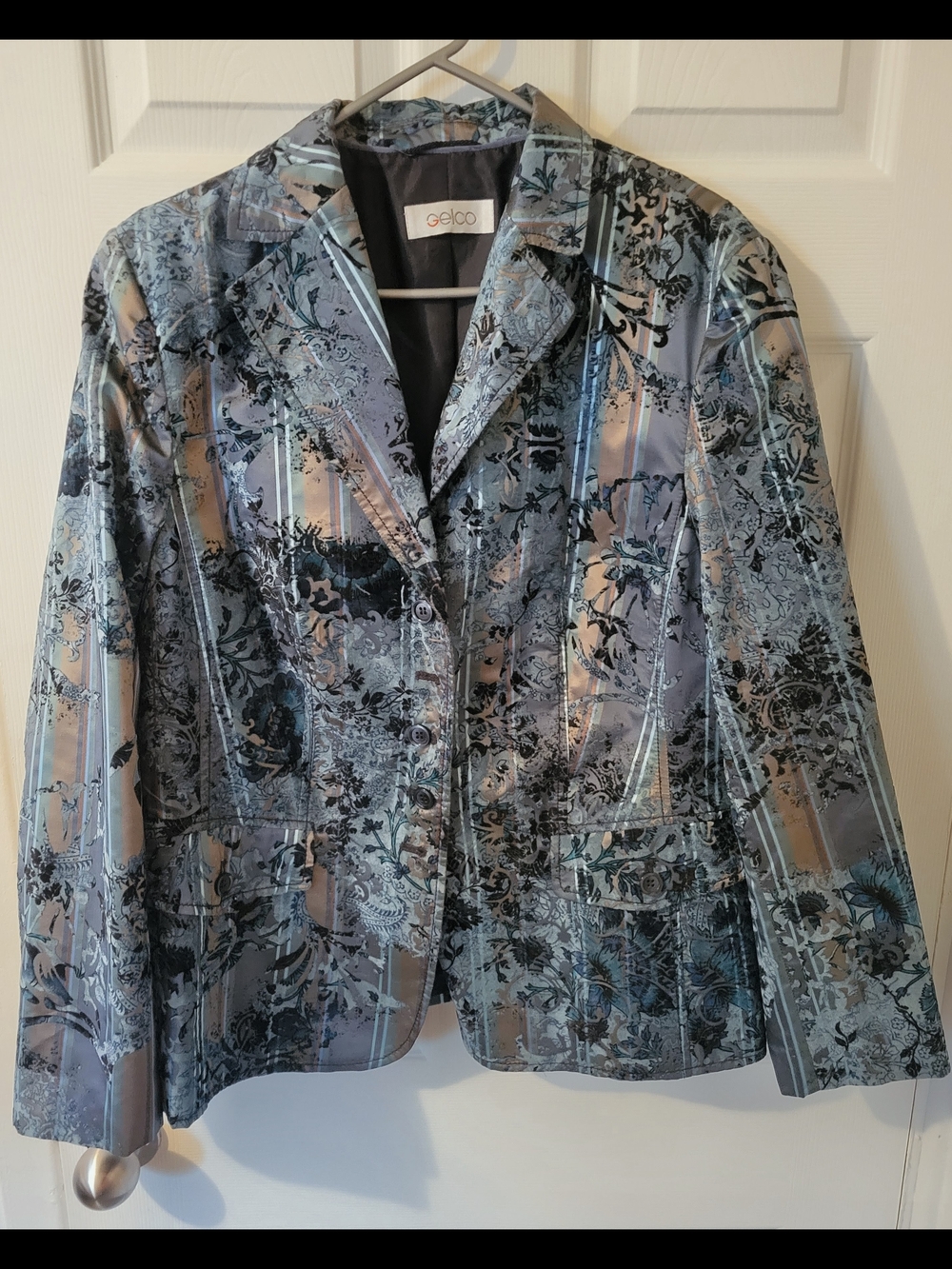 GELCO Teal and Beige Floral Satin Blazer Jacket